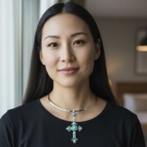 Silver Torque Turquoise Cross Charm Choker Necklace Coastal Cowgirl Cowboycore